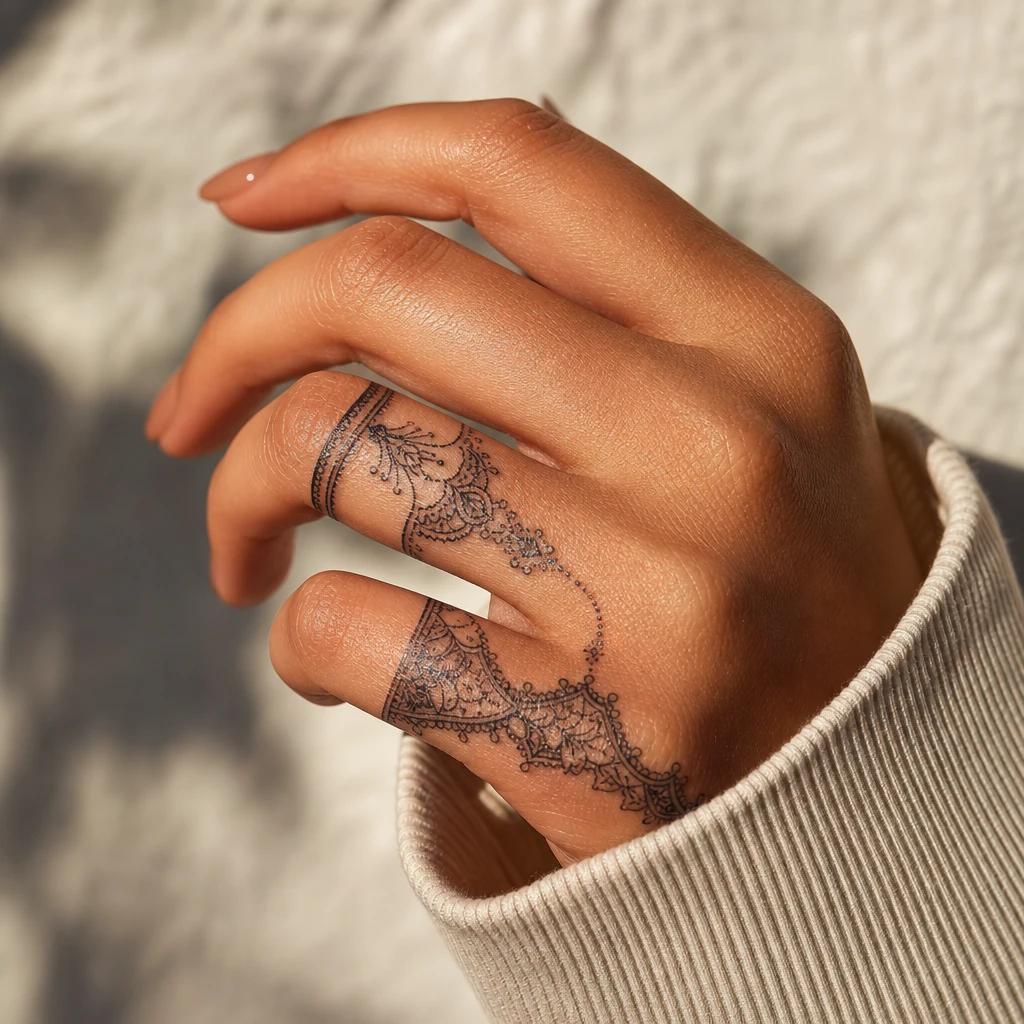 idée tatouage main femme ornemental dentelle, photo réaliste sur peau