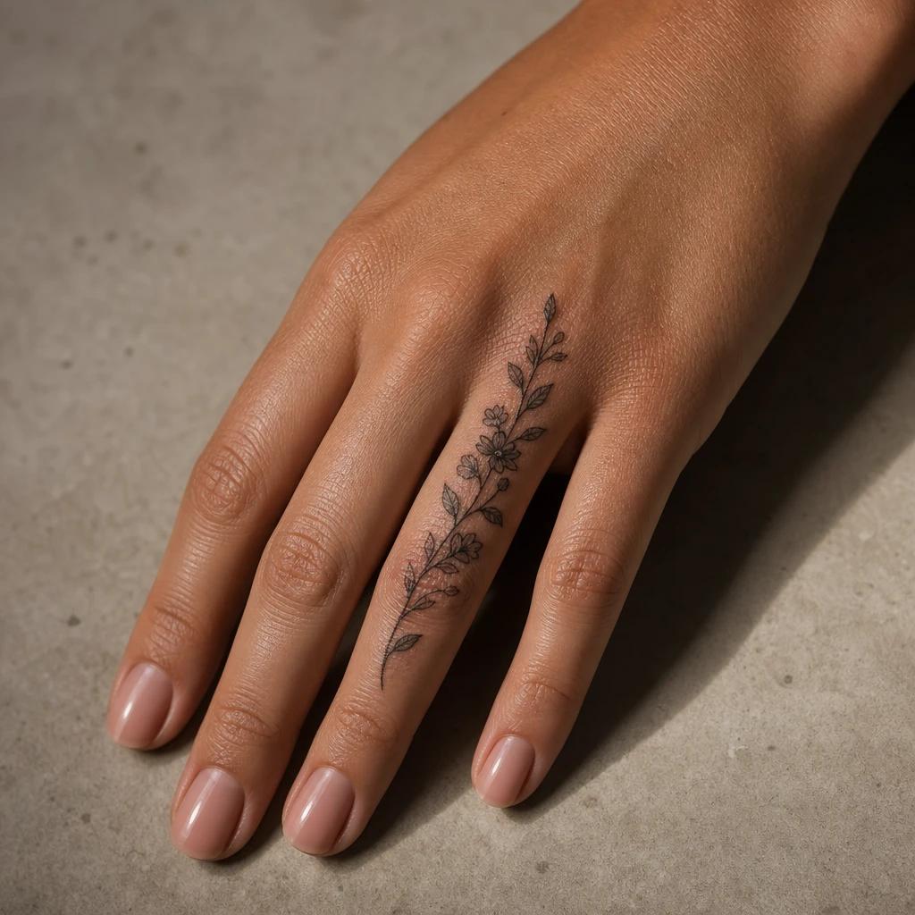 idée tatouage main femme branche fleurie, photo réaliste sur peau