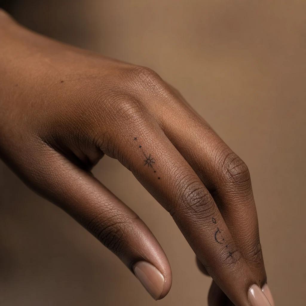 idée tatouage main femme symboles minimalistes, photo réaliste sur peau