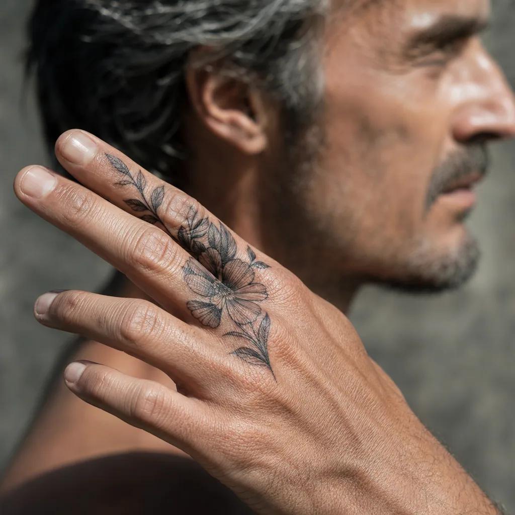 idée tatouage main homme branches olivier, photo réaliste sur peau