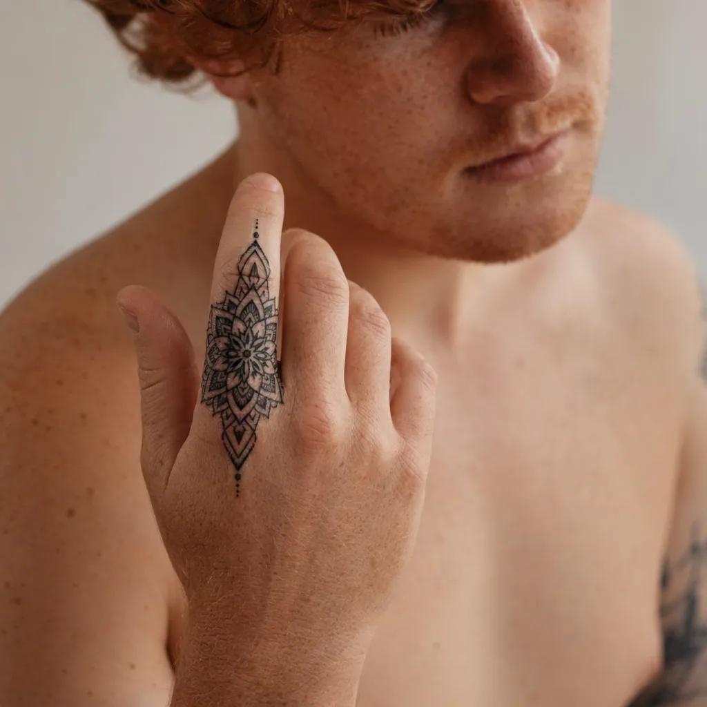 idée tatouage main homme mandala masculin, photo réaliste sur peau