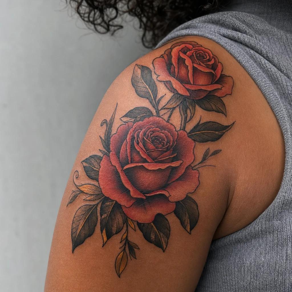 idée tatouage maman roses néo-traditionnelles maman, photo réaliste sur peau