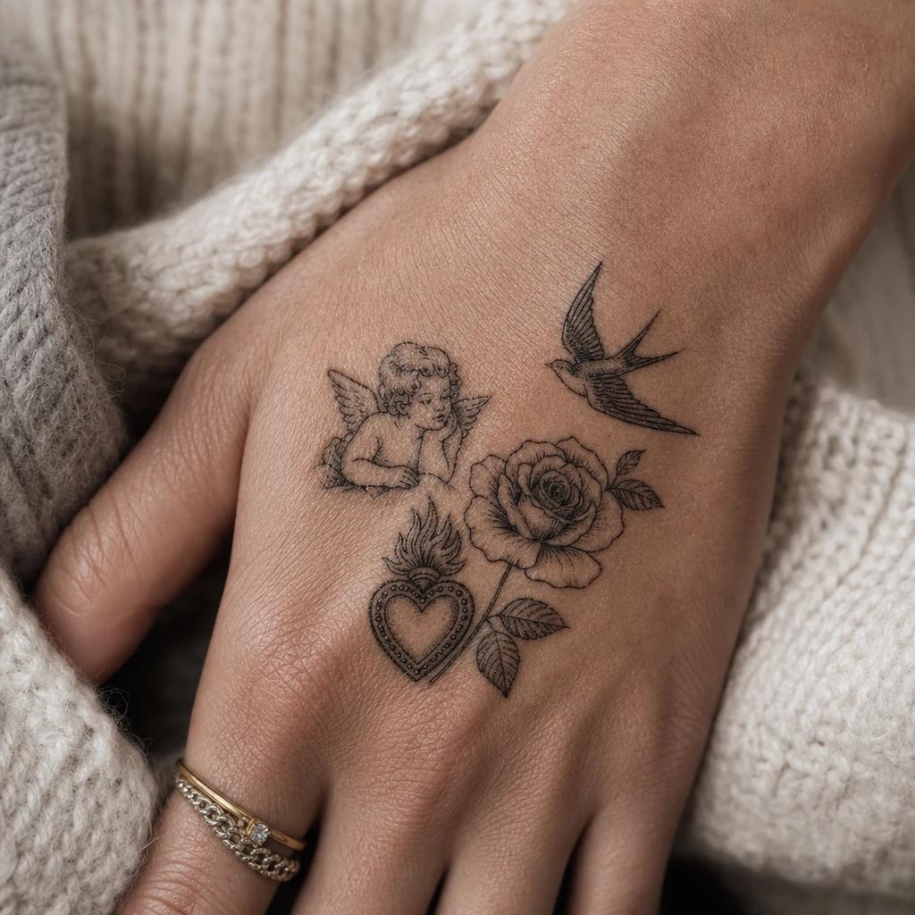 idée tatouage maman patchwork hommage flash, photo réaliste sur peau