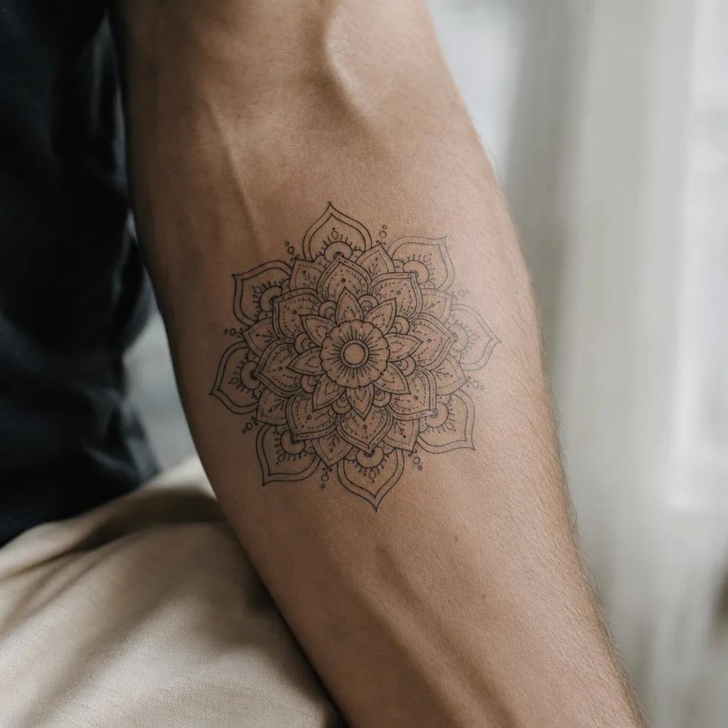Mandala dotwork à l'avant-bras