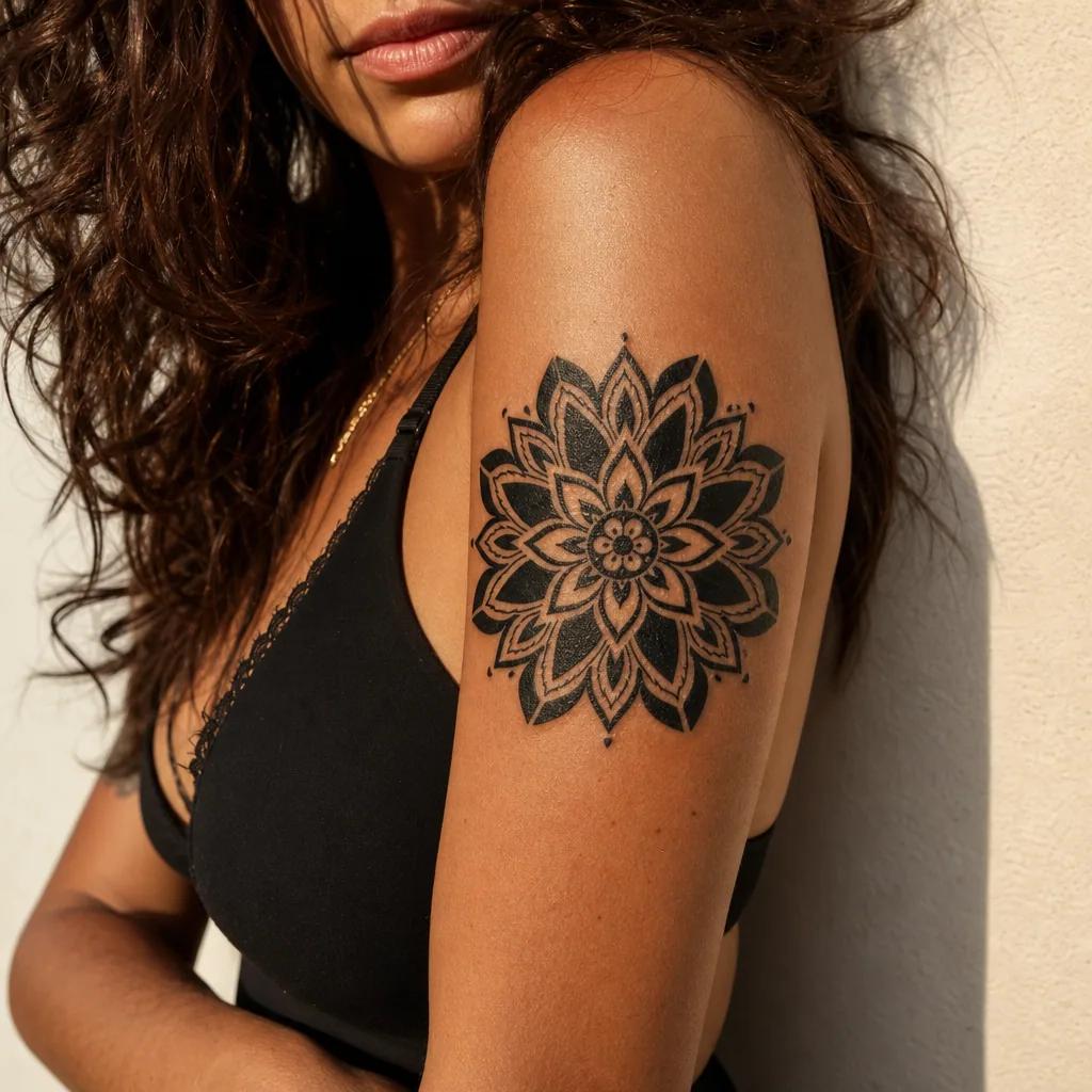 idée tatouage mandala blackwork mandala, photo réaliste sur peau