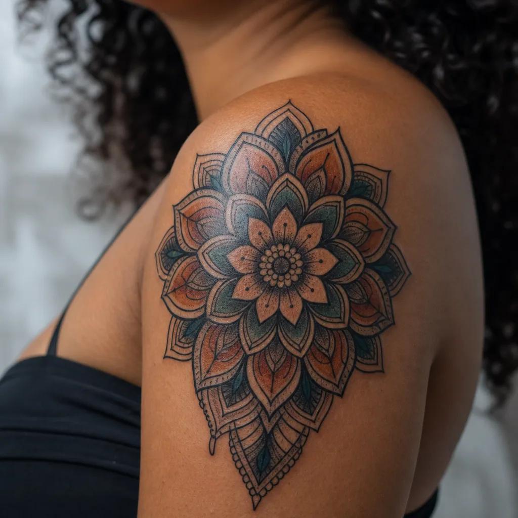 idée tatouage mandala neo-traditional mandala, photo réaliste sur peau