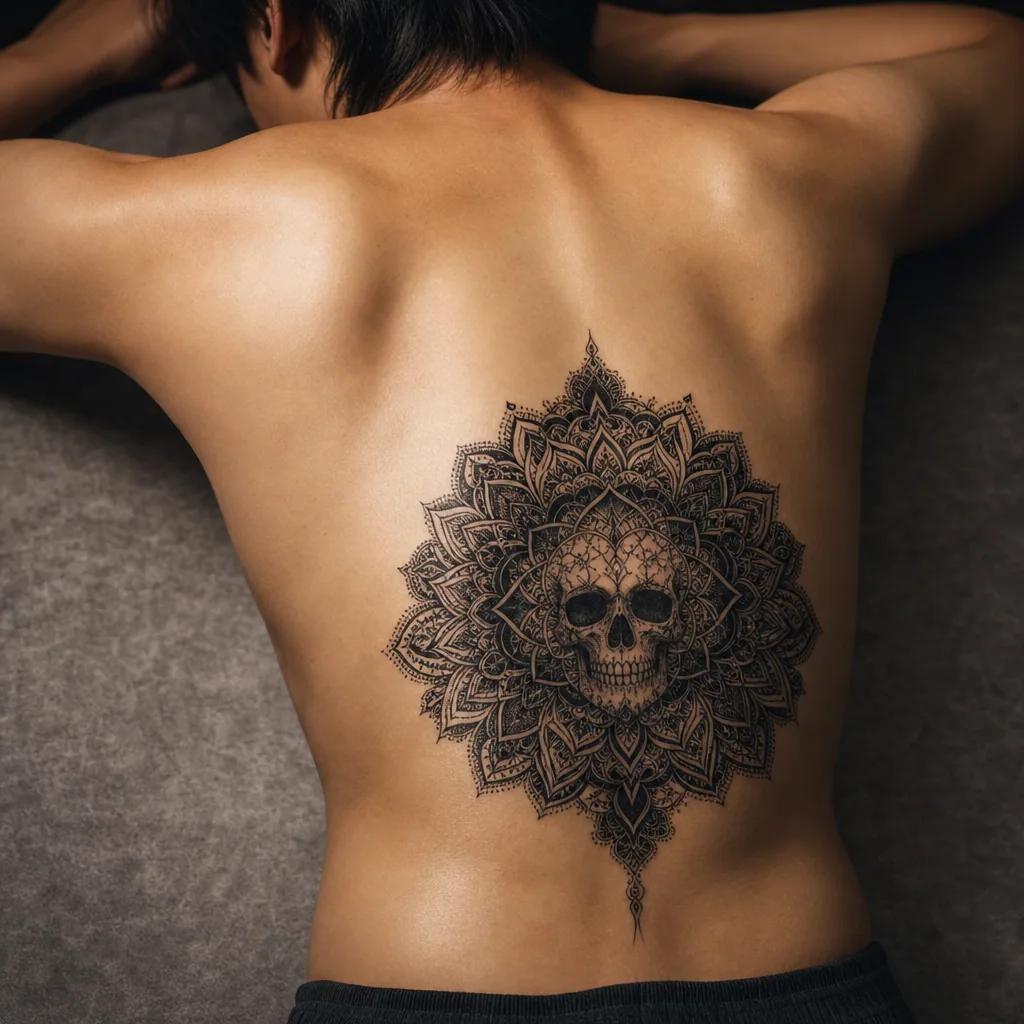idée tatouage mandala mandala with skull, photo réaliste sur peau