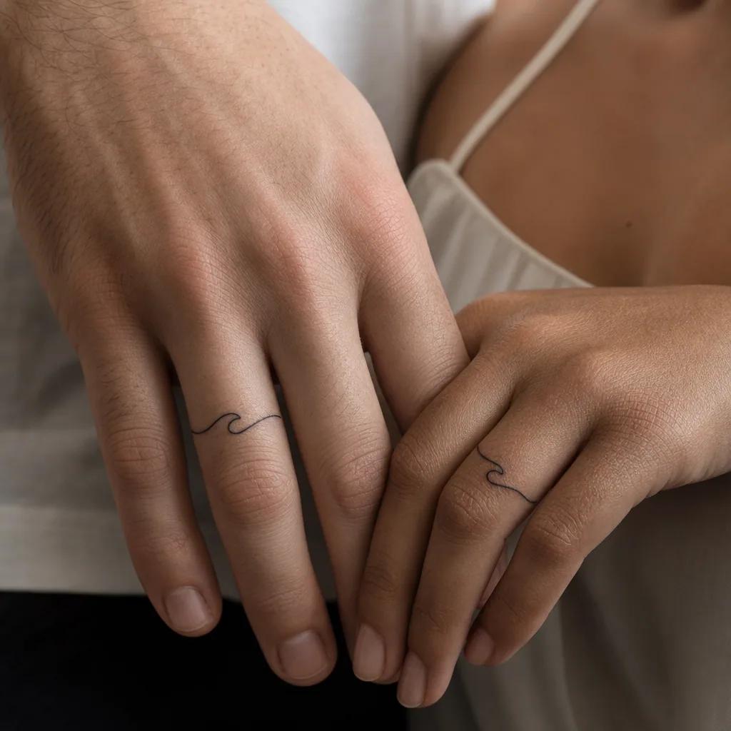 idée tatouage mariage alliance minimaliste single-line, photo réaliste sur peau