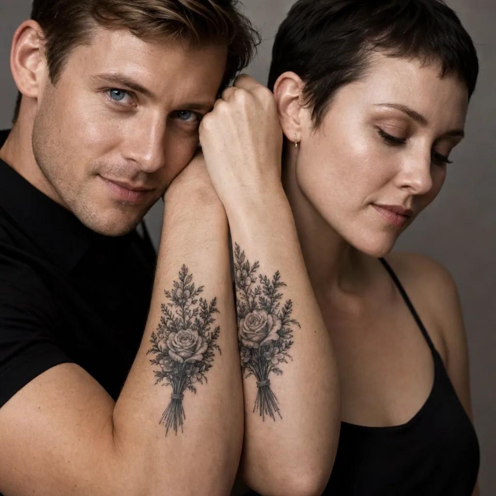 idée tatouage mariage bouquet realiste mariee, photo réaliste sur peau