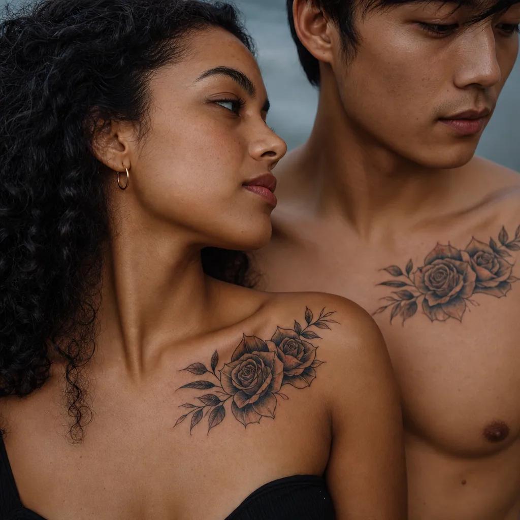 idée tatouage mariage roses nuptiales néo-traditionnelles, photo réaliste sur peau