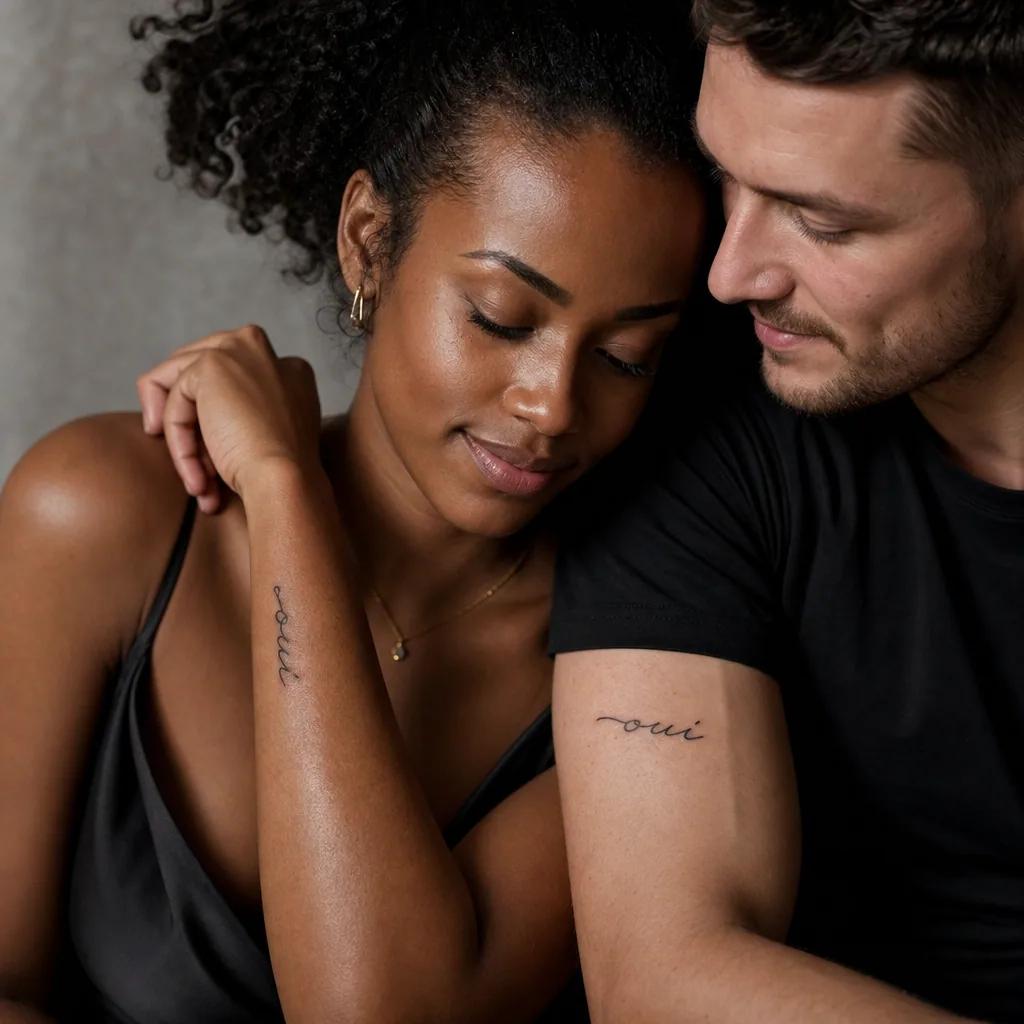 idée tatouage mariage lettrage 'oui' cursive, photo réaliste sur peau