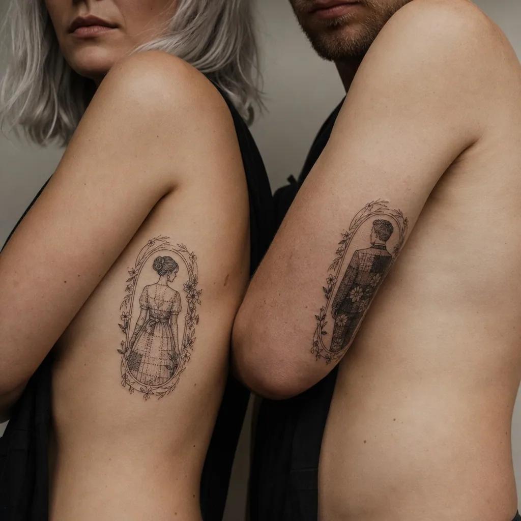 idée tatouage mariage patchwork nuptial vintage, photo réaliste sur peau