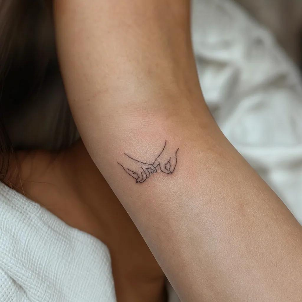 idée tatouage meilleure amie deux pinkys liés single-line, photo réaliste sur peau