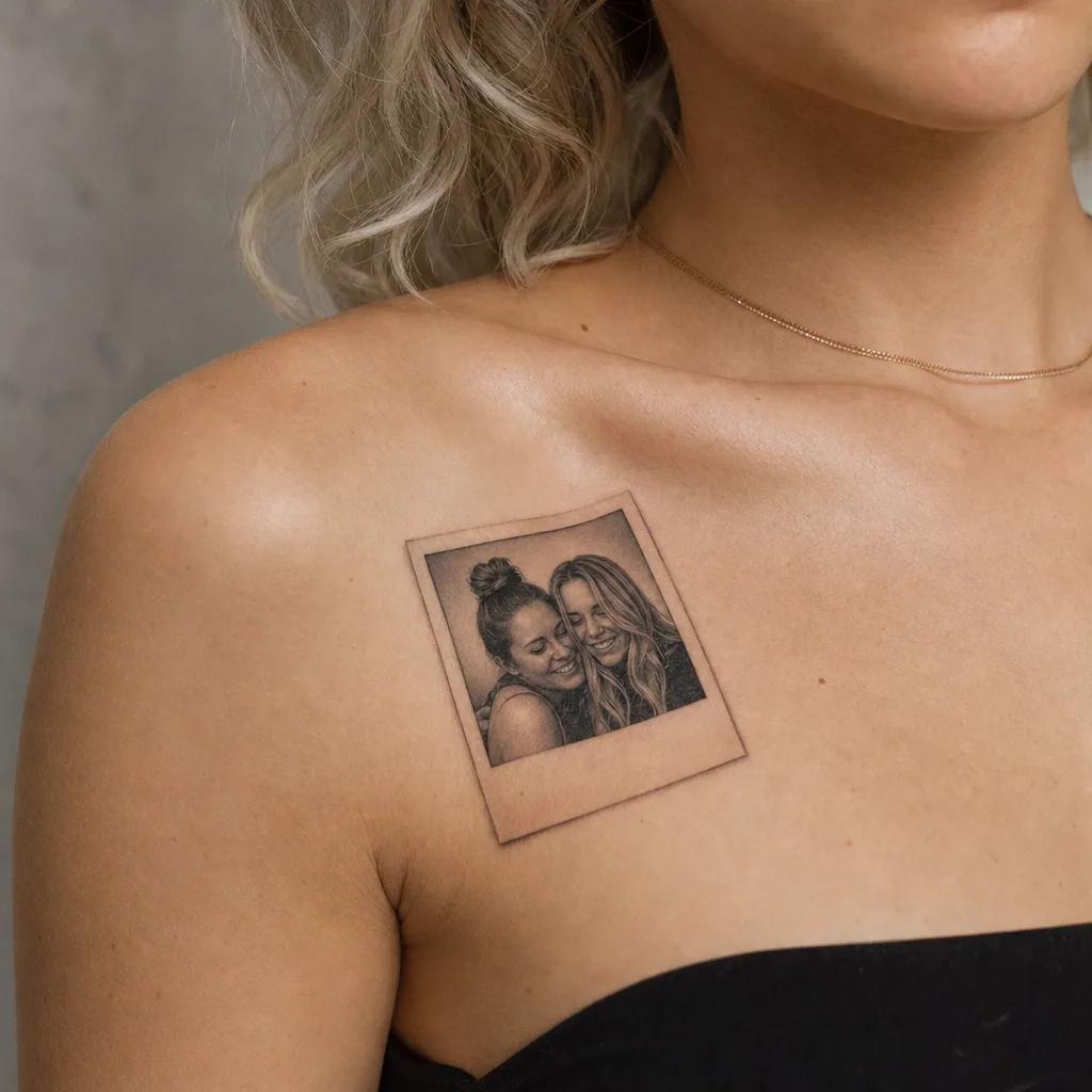 idée tatouage meilleure amie polaroid souvenir realiste, photo réaliste sur peau