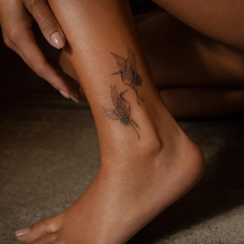 idée tatouage meilleure amie grues japonaises duo, photo réaliste sur peau