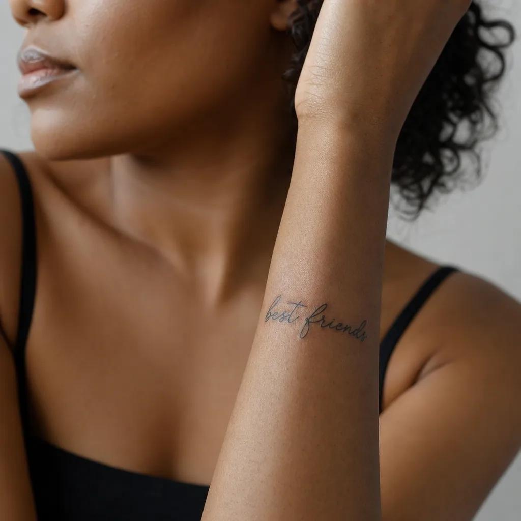 idée tatouage meilleure amie lettrage 'best friends' cursive, photo réaliste sur peau