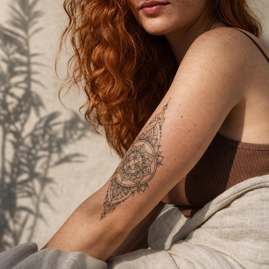 idée tatouage meilleure amie mandalas miroirs ornemental, photo réaliste sur peau