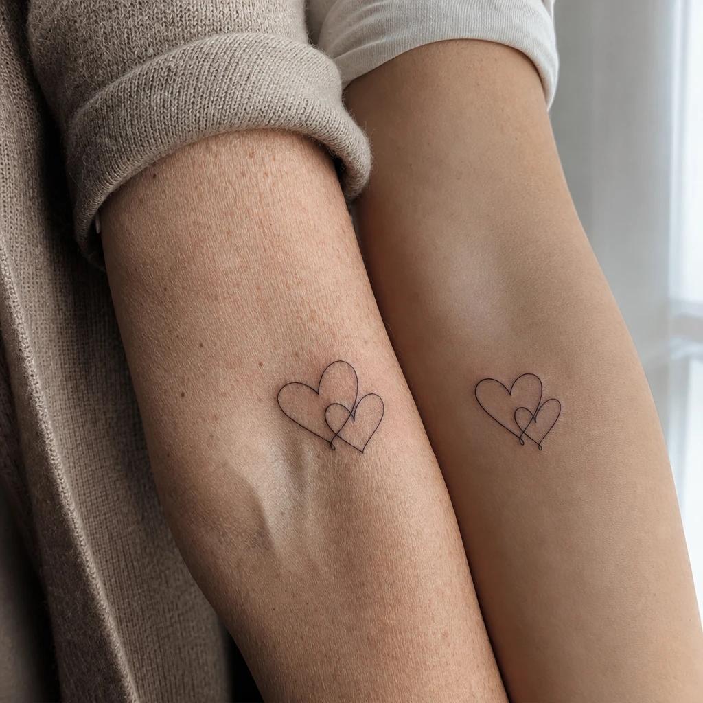 idée tatouage mère et fille coeurs mère-fille minimalistes, photo réaliste sur peau