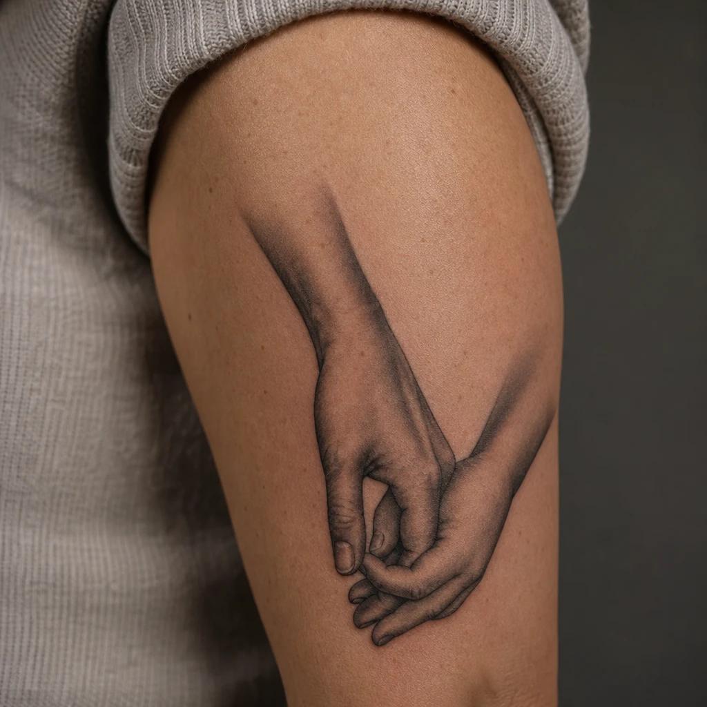 idée tatouage mère et fille mains réalistes mère enfant, photo réaliste sur peau