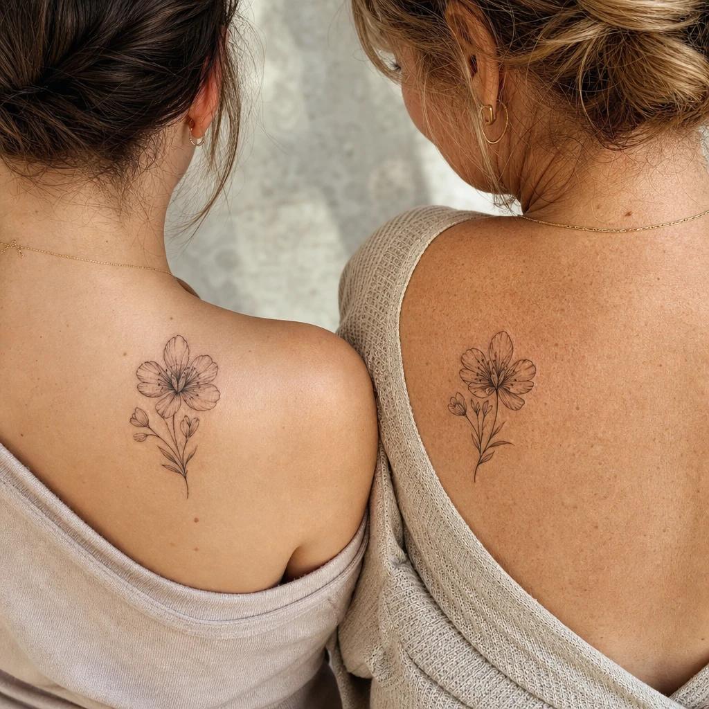 idée tatouage mère et fille fleur mère et fille, photo réaliste sur peau