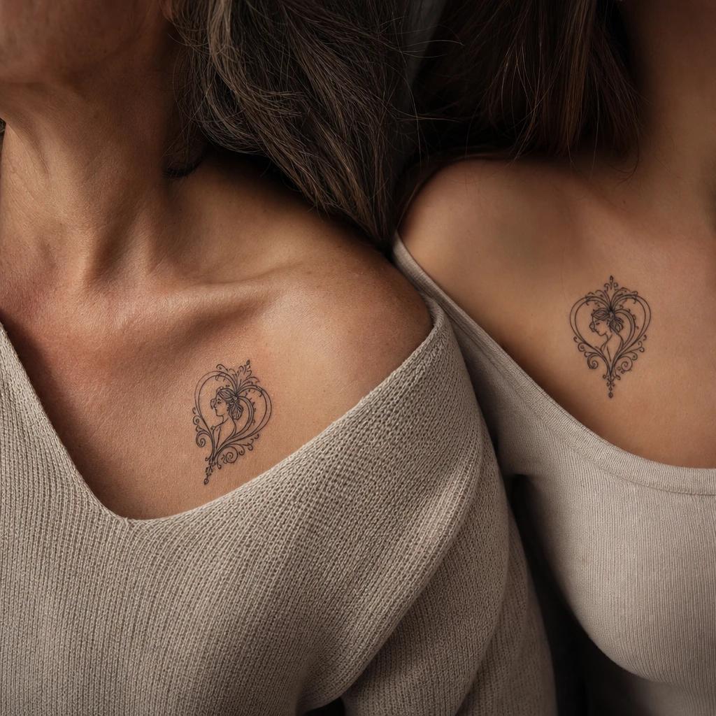 idée tatouage mère et fille cœur ornemental 'fille', photo réaliste sur peau