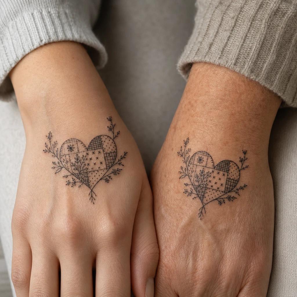 idée tatouage mère et fille patchwork famille flash, photo réaliste sur peau