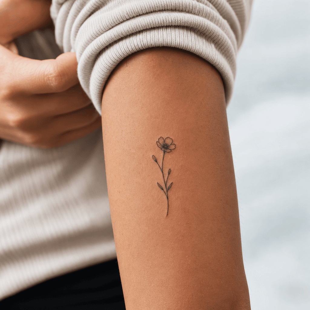 idée tatouage minimaliste minimaliste fleur fine line, photo réaliste sur peau