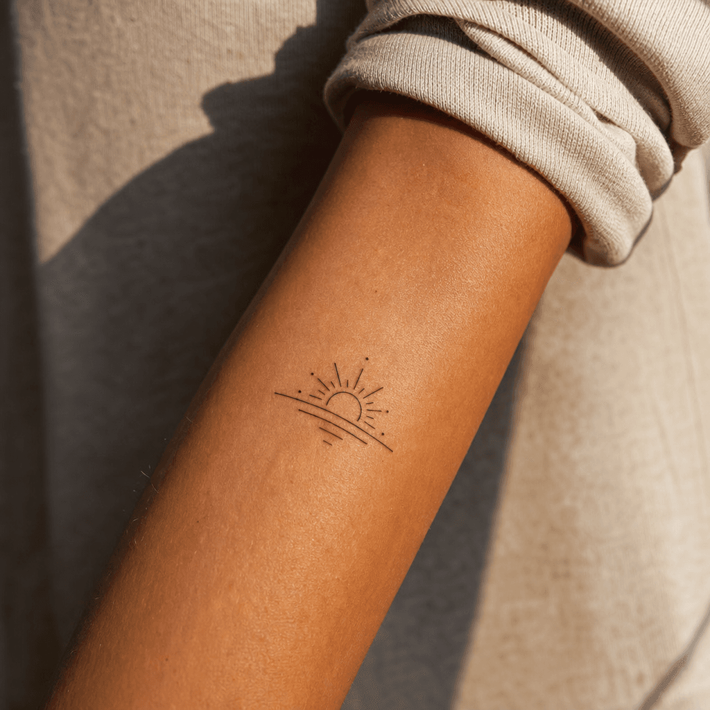 idée tatouage minimaliste minimaliste symbole iconique, photo réaliste sur peau
