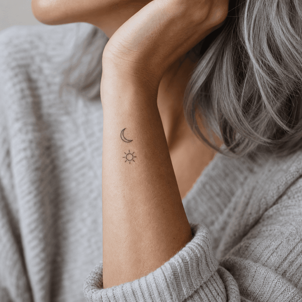 idée tatouage minimaliste minimaliste duo de motifs, photo réaliste sur peau
