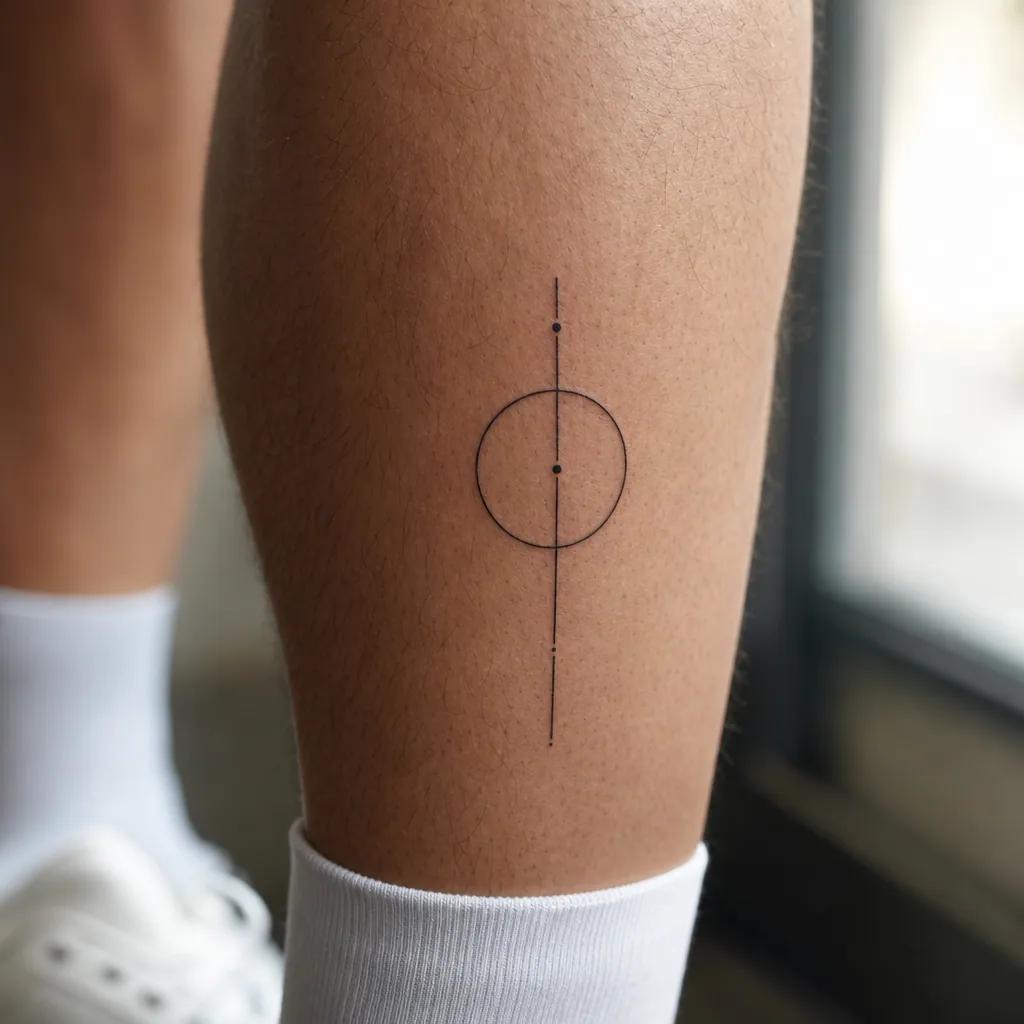 idée tatouage mollet symbole minimaliste, photo réaliste sur peau