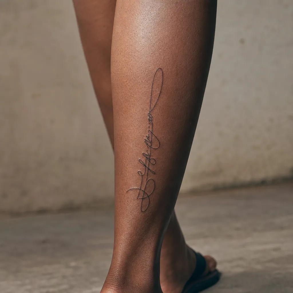 idée tatouage mollet citation lettrée, photo réaliste sur peau