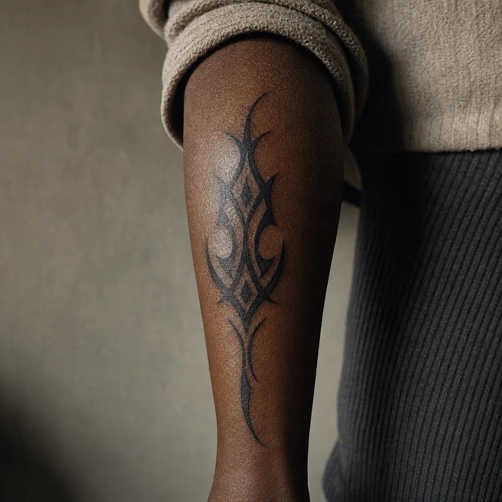 idée tatouage mollet composition tribale, photo réaliste sur peau