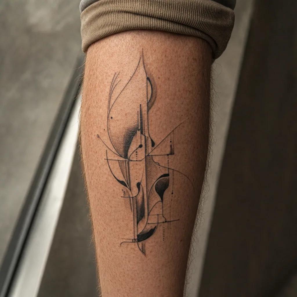 idée tatouage mollet vague abstraite, photo réaliste sur peau