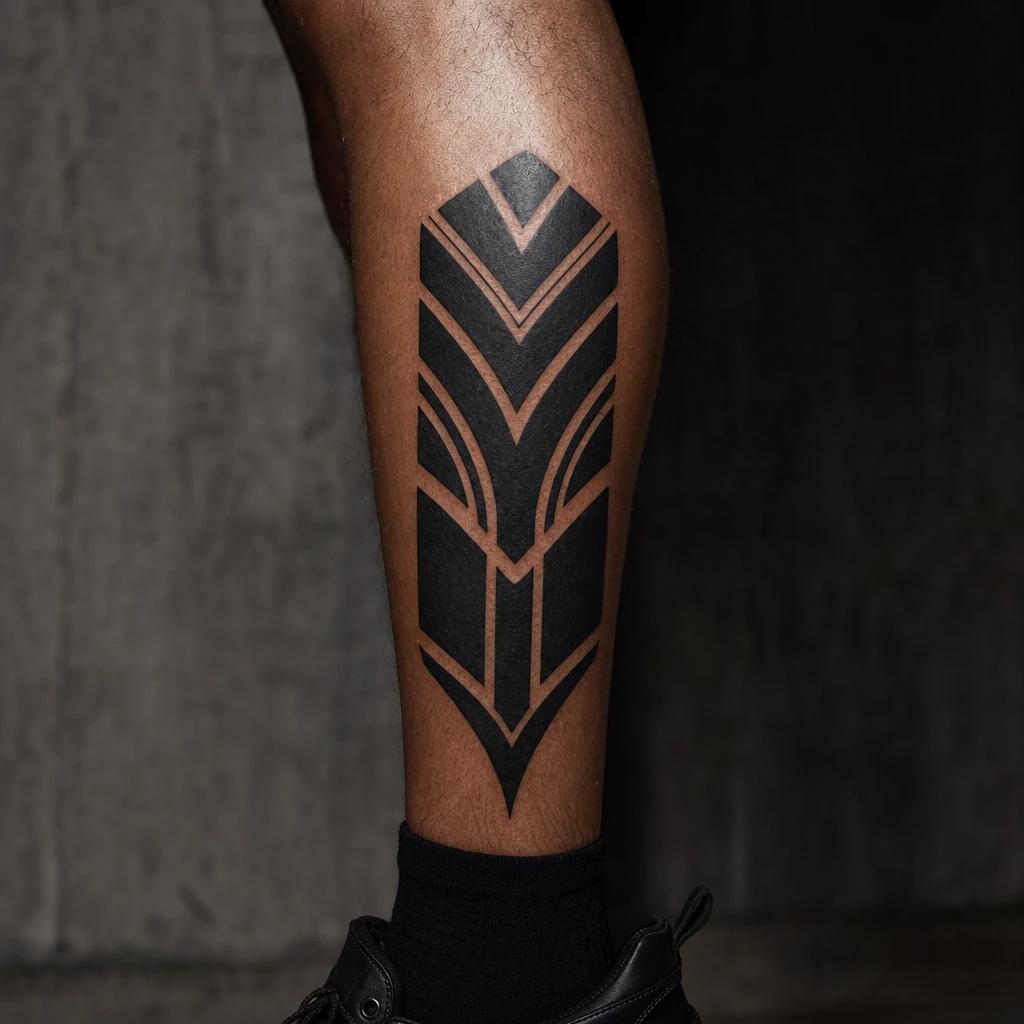 idée tatouage mollet homme blackwork géométrique, photo réaliste sur peau