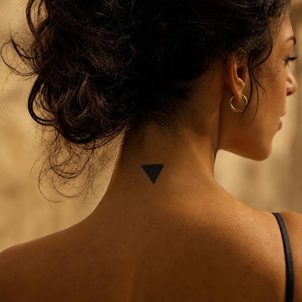 idée tatouage nuque triangle blackwork, photo réaliste sur peau