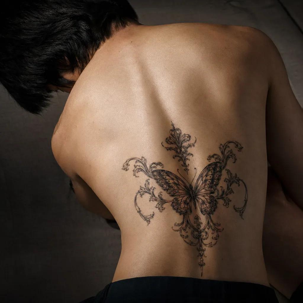 idée tatouage papillon papillon ornemental baroque, photo réaliste sur peau