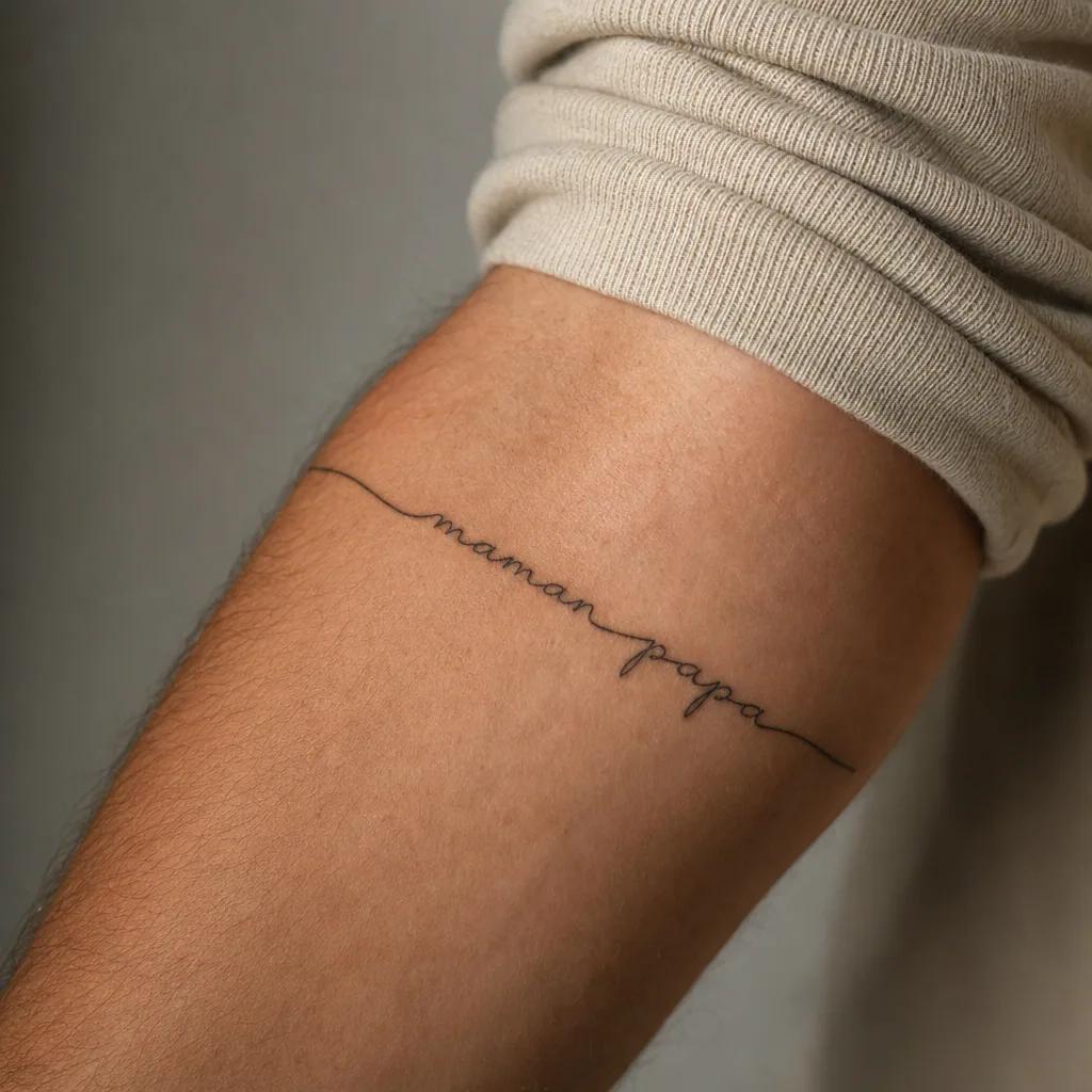 idée tatouage parents maman papa single-line, photo réaliste sur peau