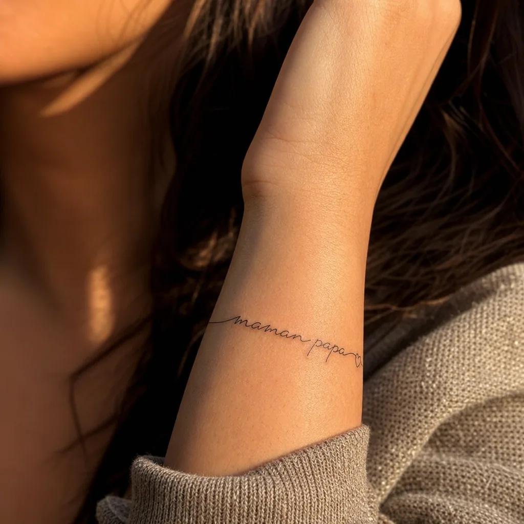 idée tatouage parents maman papa single-line, photo réaliste sur peau