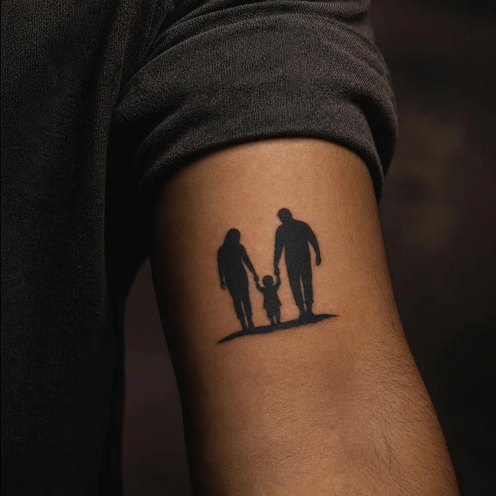 idée tatouage parents silhouettes blackwork, photo réaliste sur peau