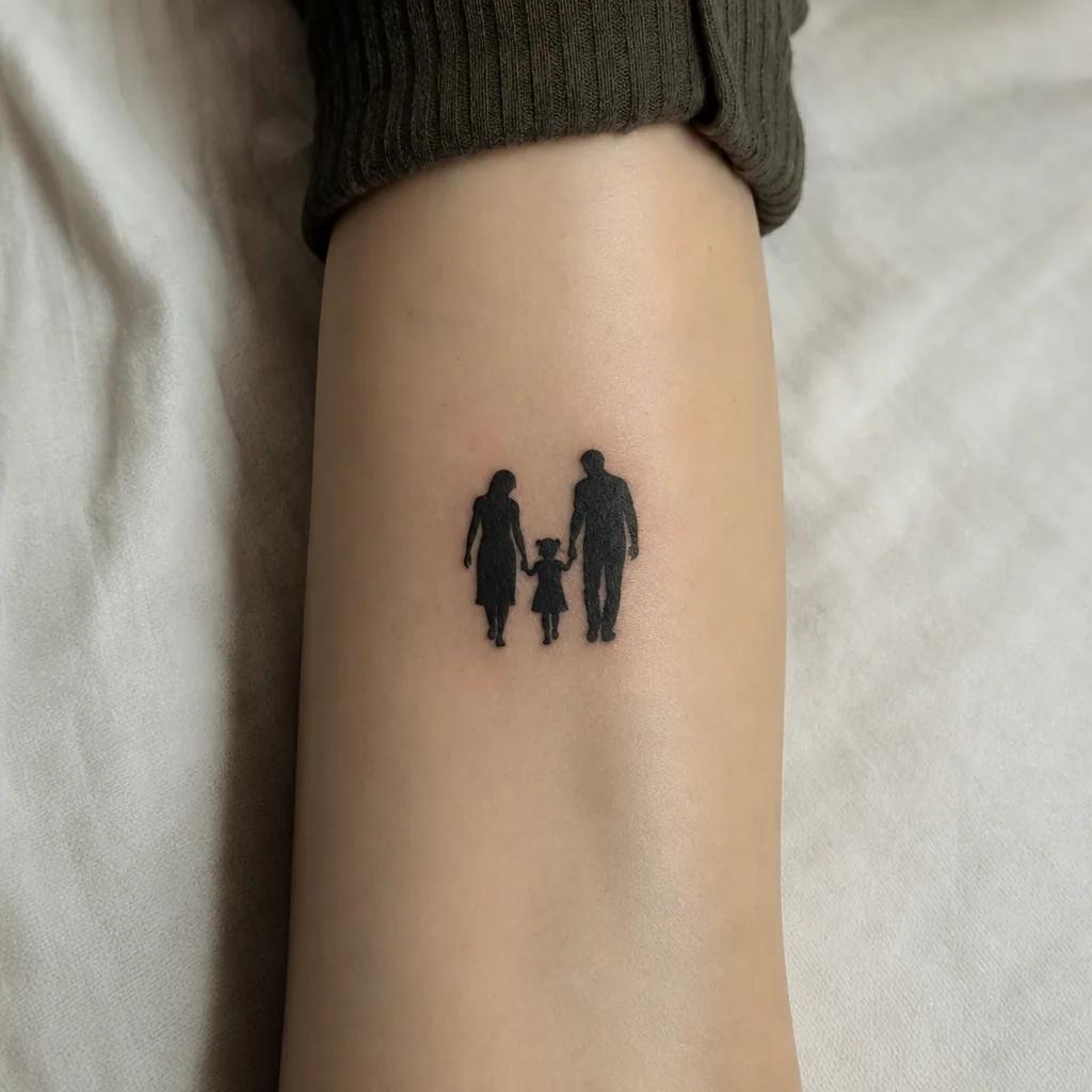 idée tatouage parents silhouettes blackwork, photo réaliste sur peau