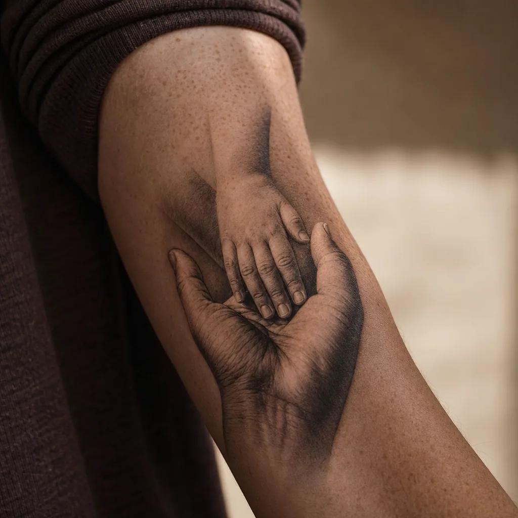 idée tatouage parents mains réalistes protectrices, photo réaliste sur peau