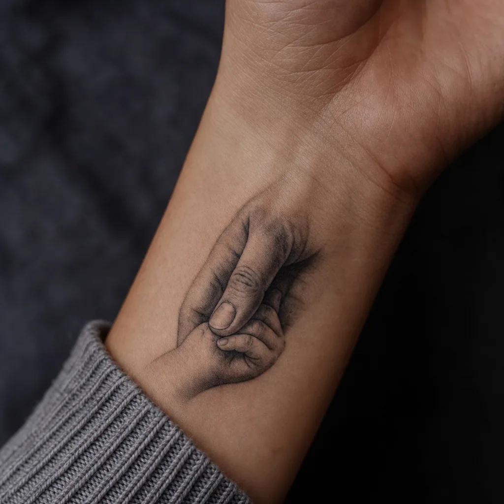 idée tatouage parents mains réalistes protectrices, photo réaliste sur peau