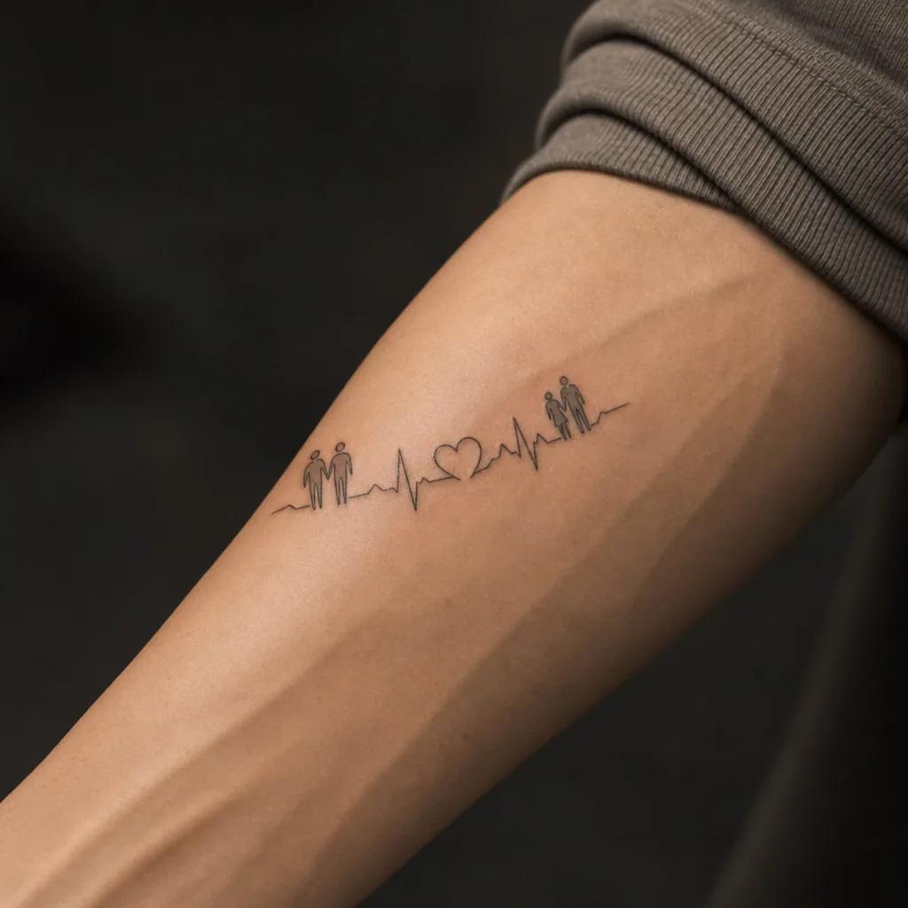 idée tatouage parents battement de cœur partagé, photo réaliste sur peau