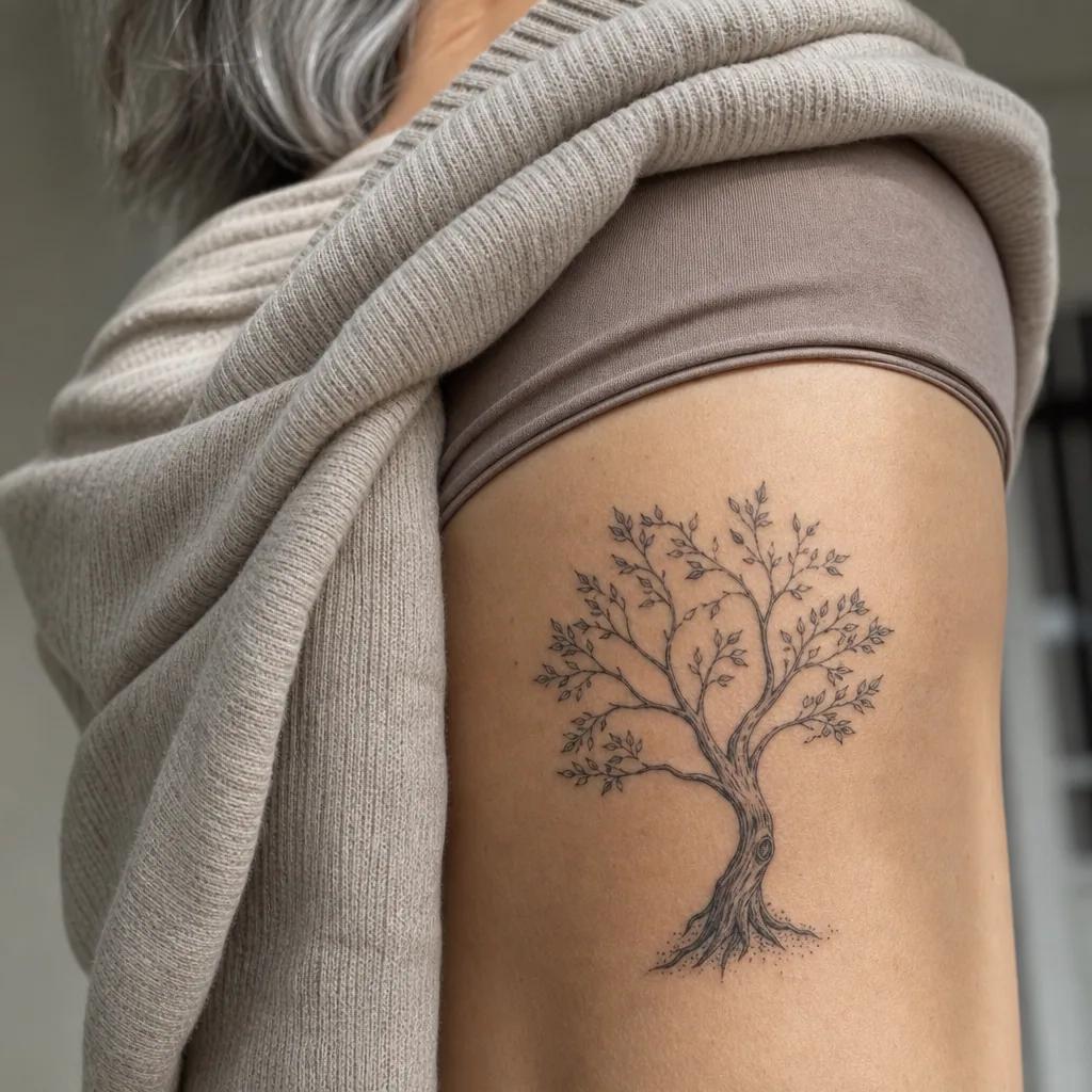 idée tatouage parents arbre familial ornemental, photo réaliste sur peau