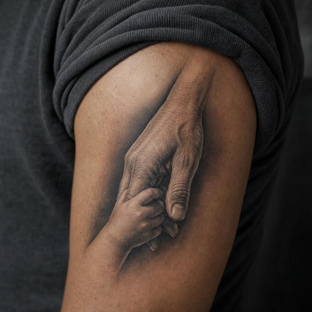 idée tatouage père et fille mains réalistes père enfant, photo réaliste sur peau