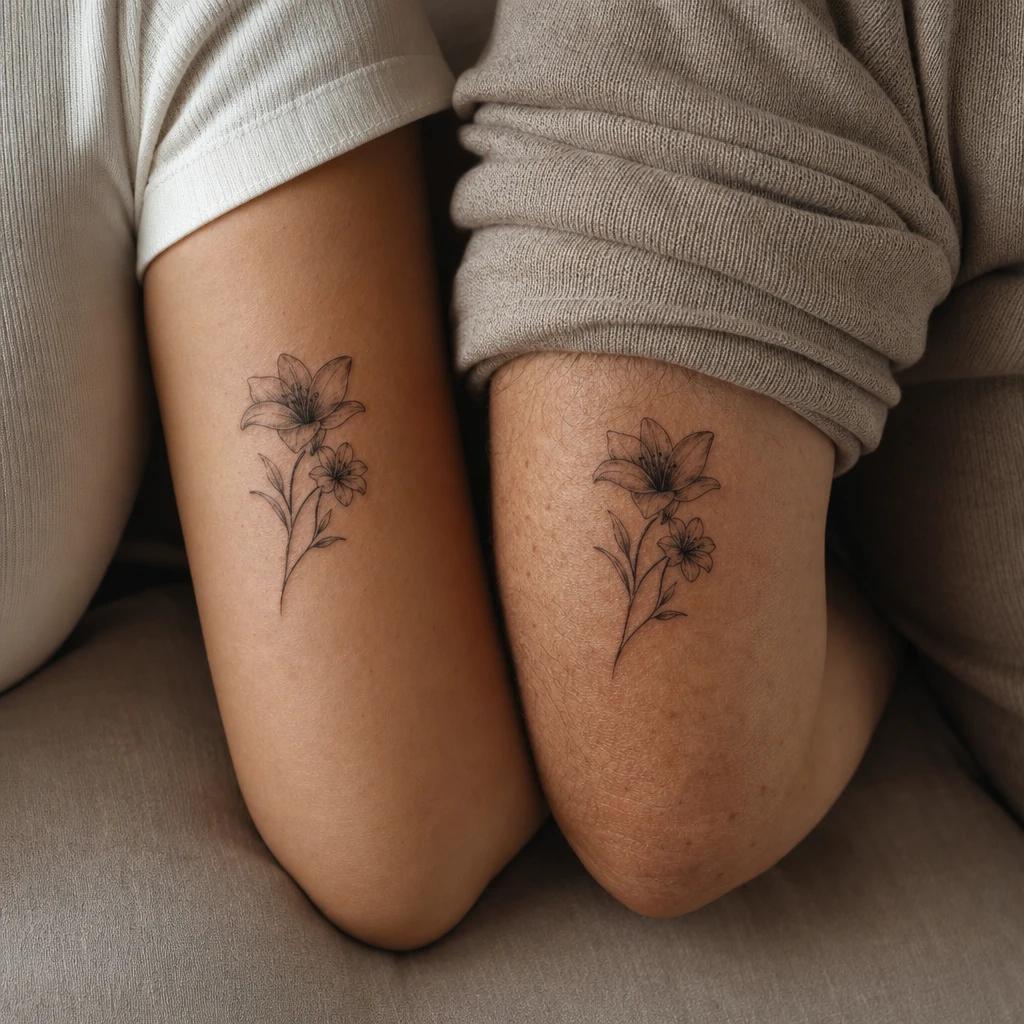 idée tatouage père et fille fleur père et fille, photo réaliste sur peau