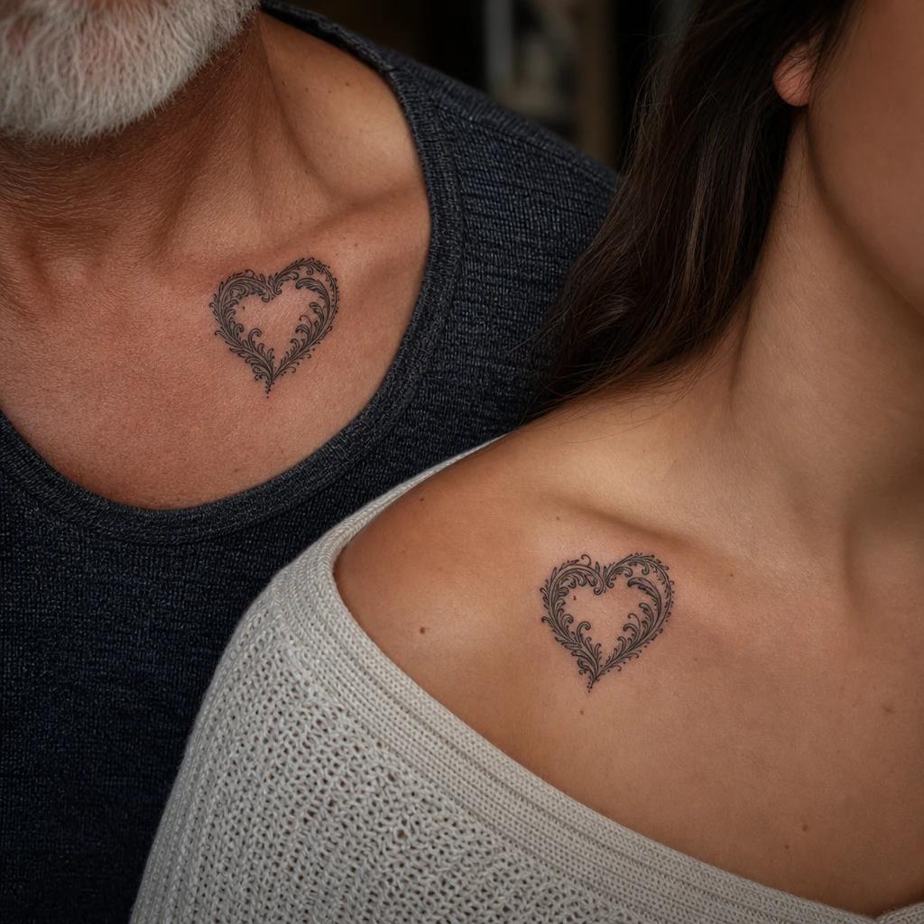 idée tatouage père et fille cœur ornemental 'fille', photo réaliste sur peau