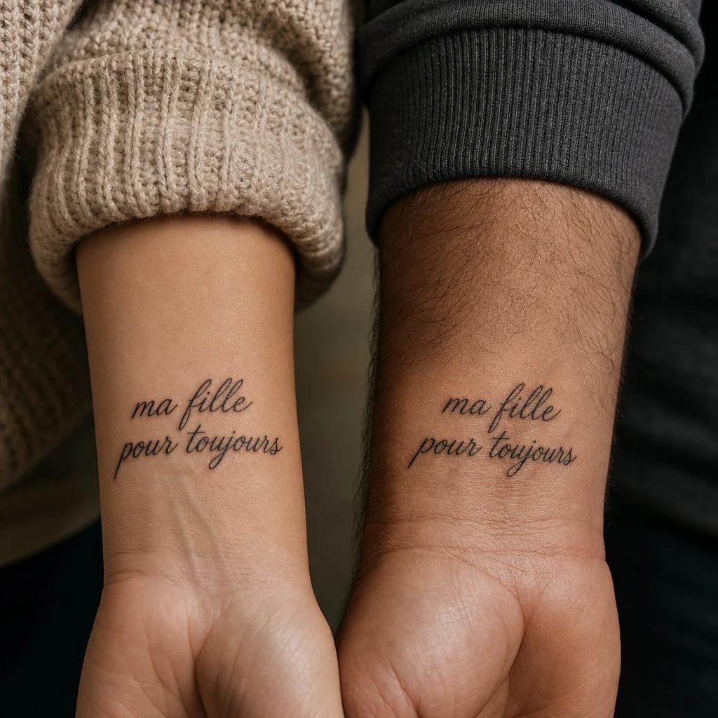 idée tatouage père et fille lettrage ma fille pour toujours, photo réaliste sur peau