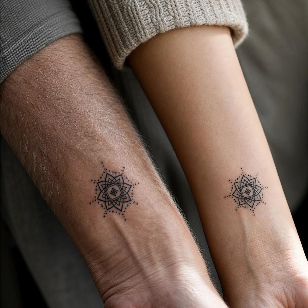 idée tatouage père et fille mandala p et f, photo réaliste sur peau