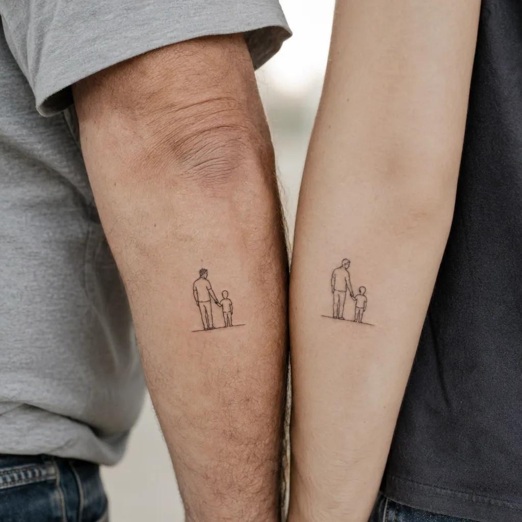 idée tatouage père et fils père-fils minimaliste, photo réaliste sur peau